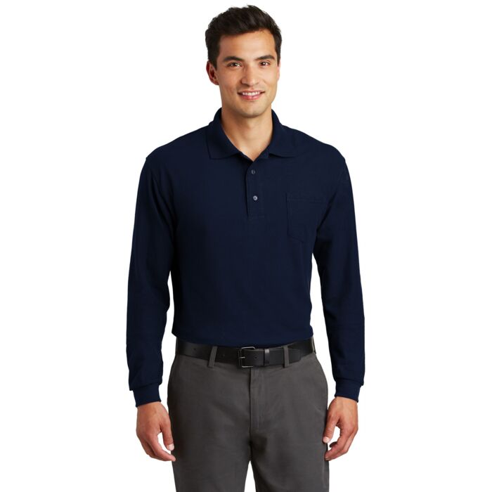 Long Sleeve Silk Touch Polo with Pocket Thumbnail